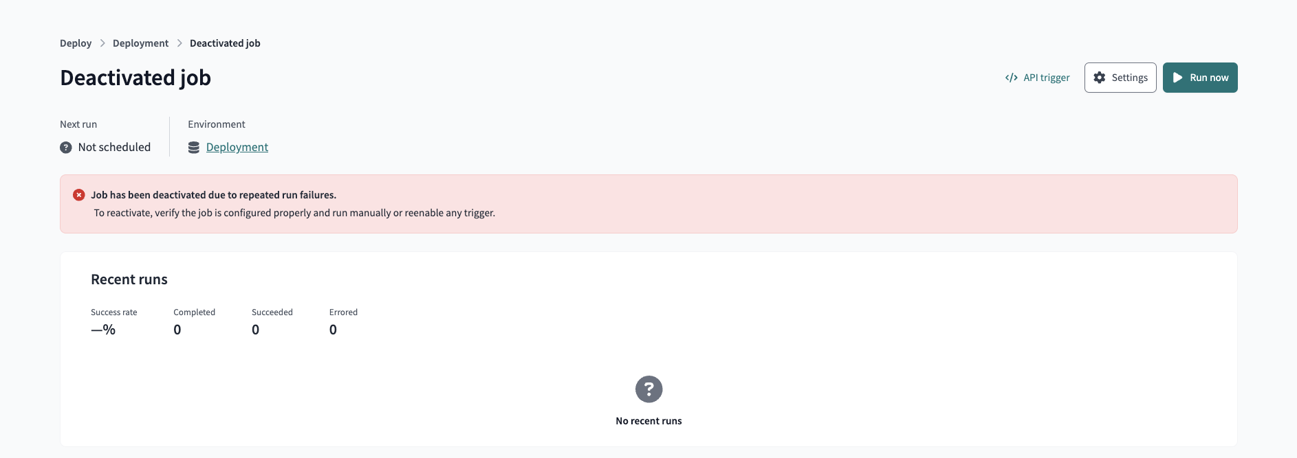Example of deactivation banner on job's page Example of deactivation banner on job's page
