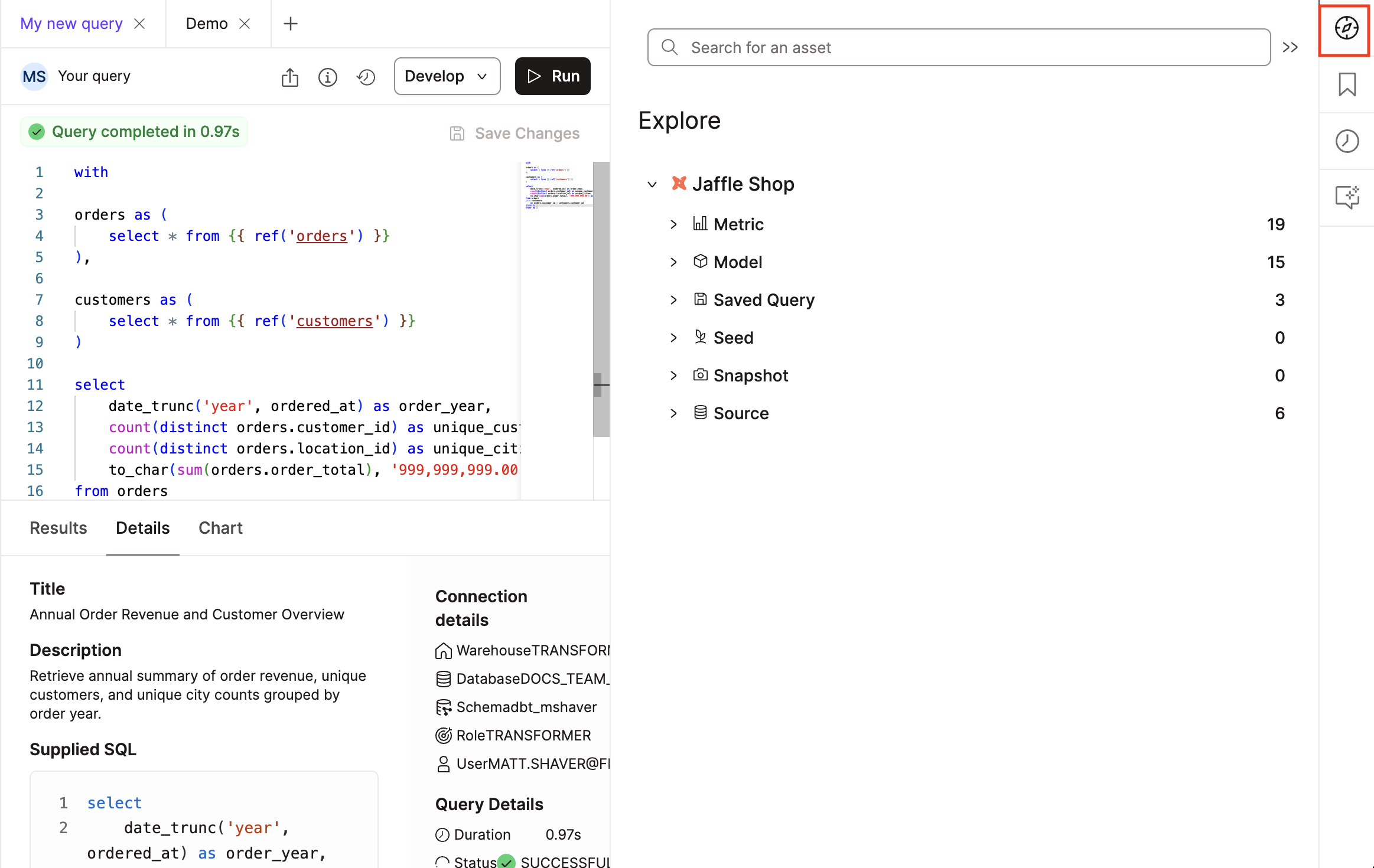 dbt Insights integrated with dbt Explorer dbt Insights integrated with dbt Explorer