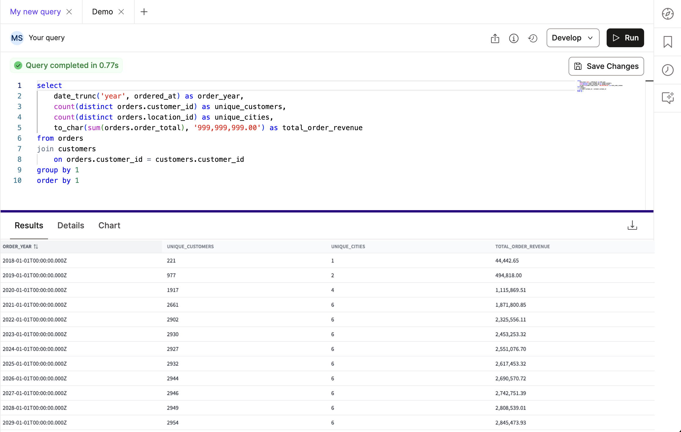 dbt Insights Results tab dbt Insights Results tab
